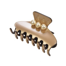 Champagne resin large hair claws clips acetate hair clips with pearls for girls